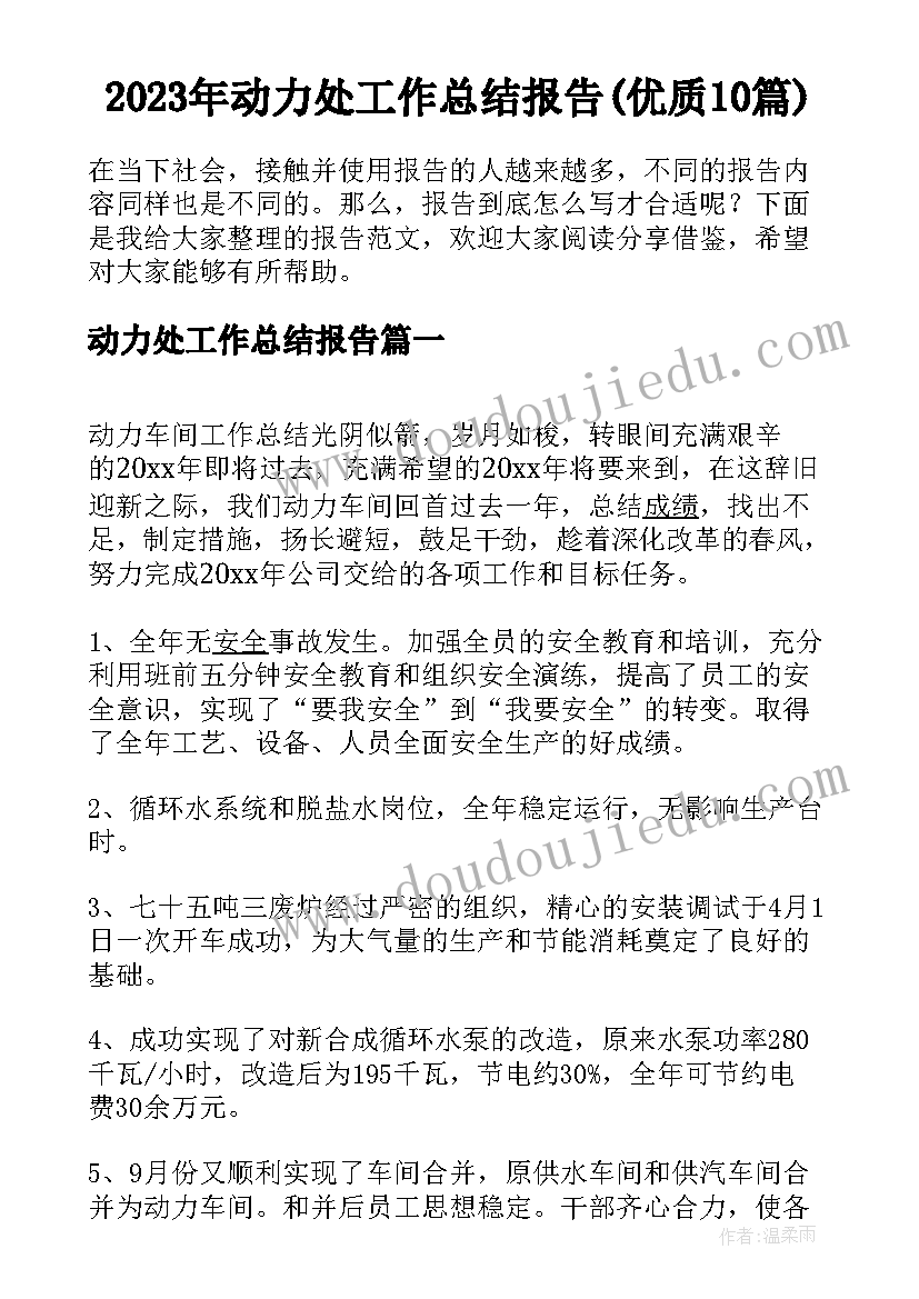 2023年动力处工作总结报告(优质10篇)