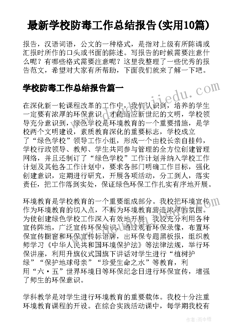 最新学校防毒工作总结报告(实用10篇)