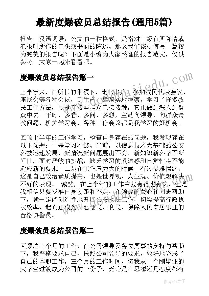 最新度爆破员总结报告(通用5篇)