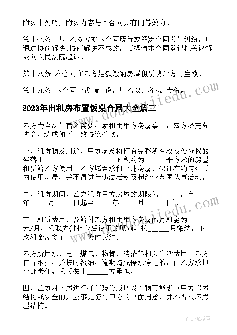 2023年出租房布置饭桌合同(实用5篇)