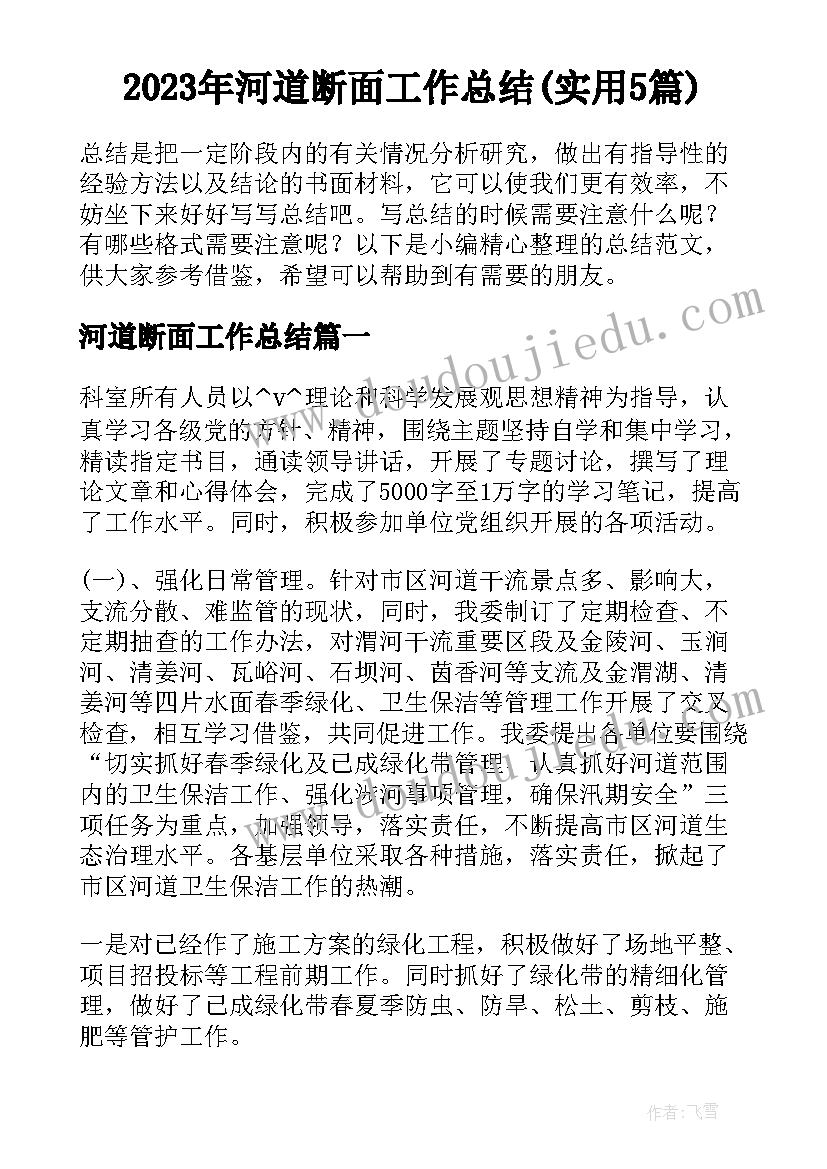 2023年河道断面工作总结(实用5篇)