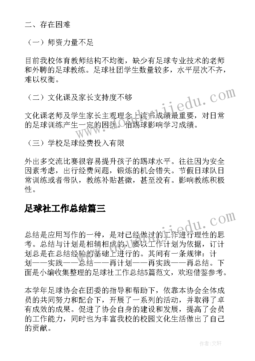 最新足球社工作总结(通用7篇)