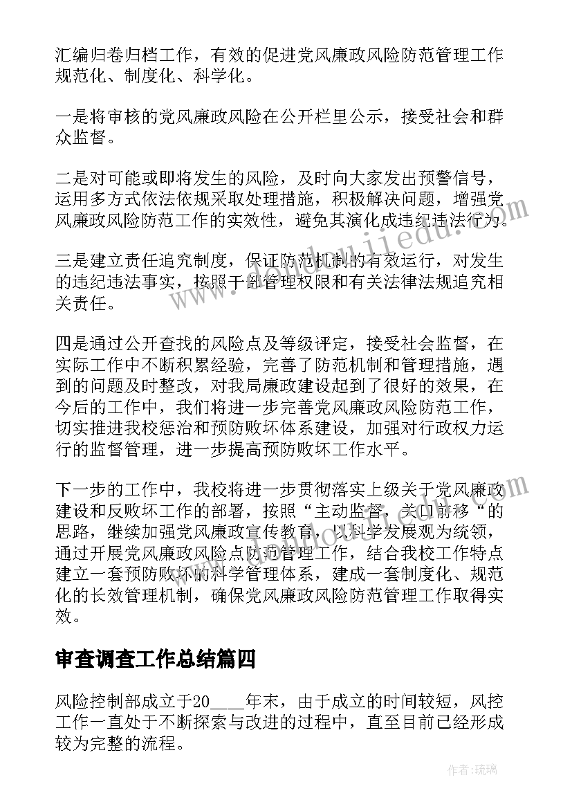 2023年审查调查工作总结(实用8篇)