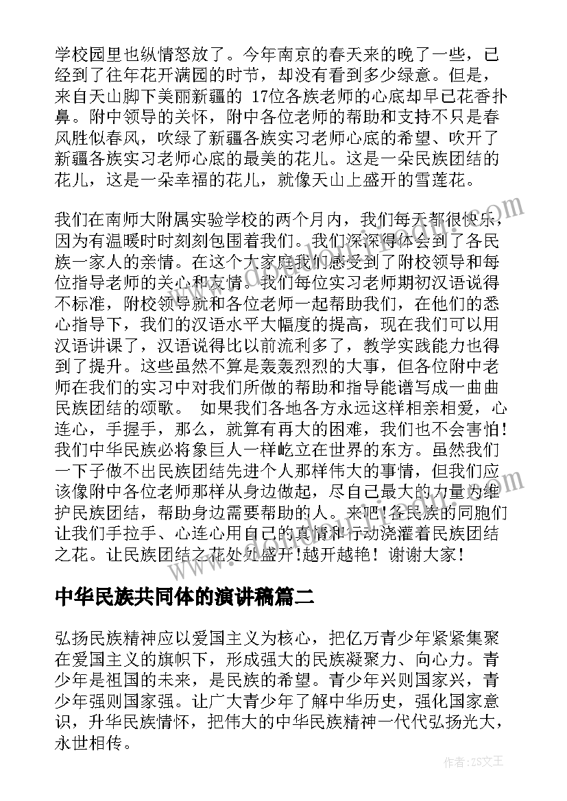 最新中华民族共同体的演讲稿 中华民族团结演讲稿格式(大全6篇)