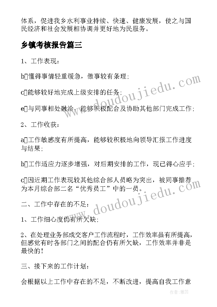 乡镇考核报告(汇总10篇)