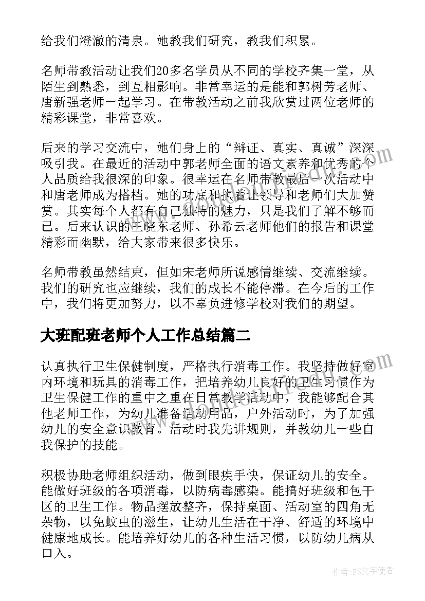 2023年大班配班老师个人工作总结(优质5篇)