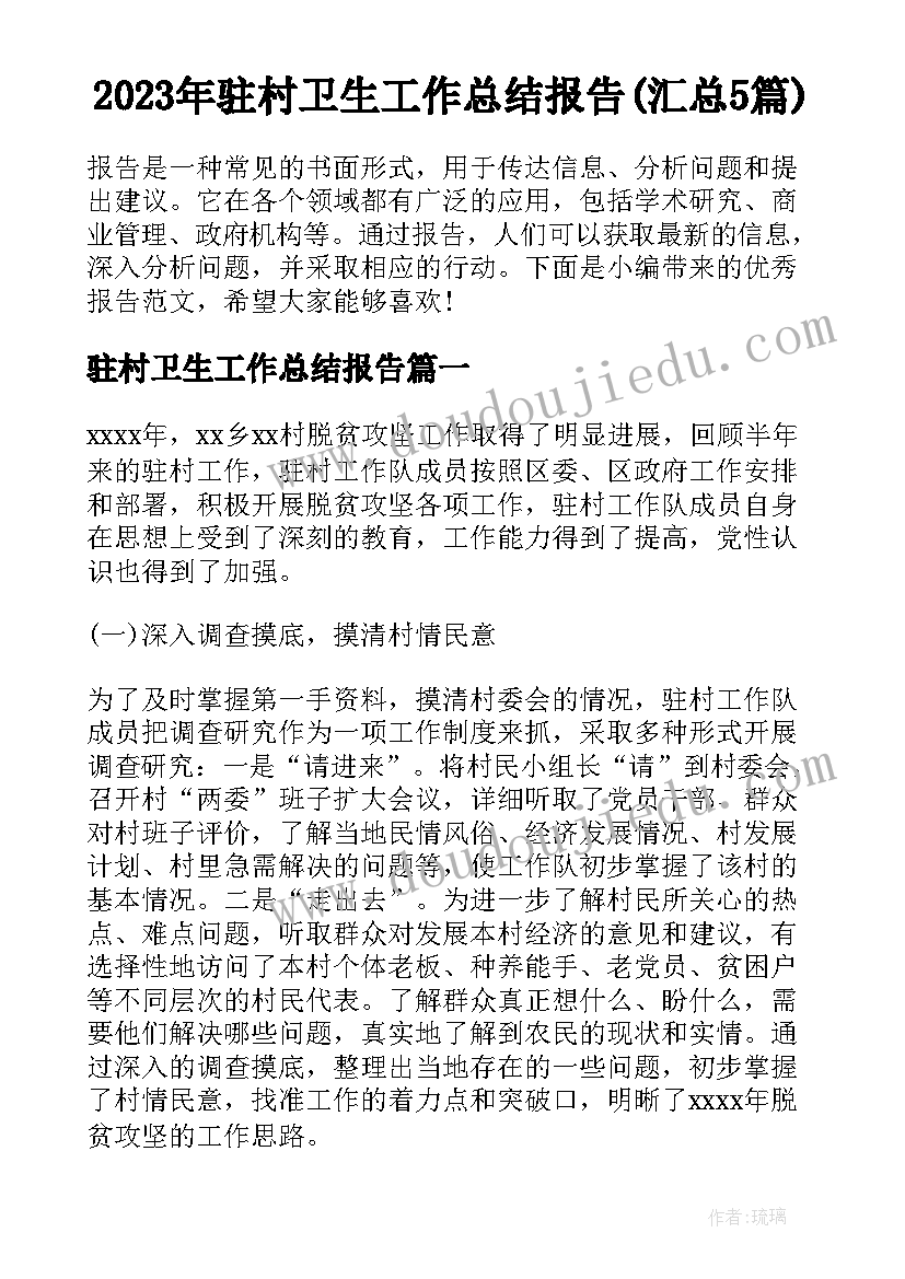 2023年驻村卫生工作总结报告(汇总5篇)