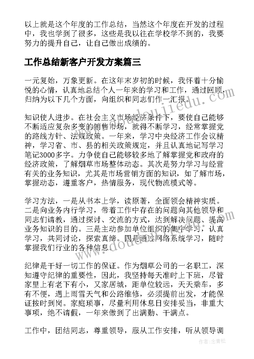 工作总结新客户开发方案(汇总5篇)