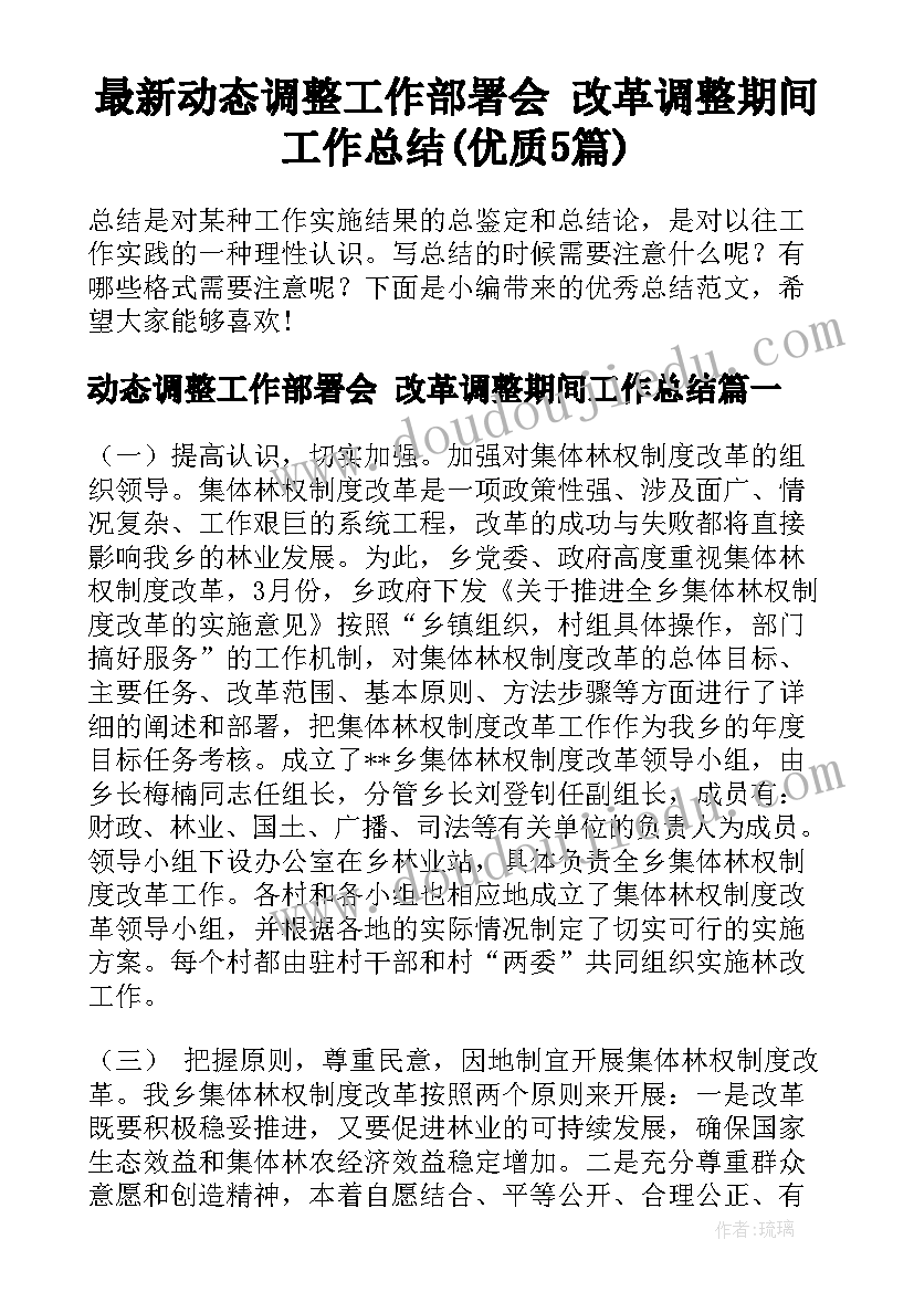 最新动态调整工作部署会 改革调整期间工作总结(优质5篇)