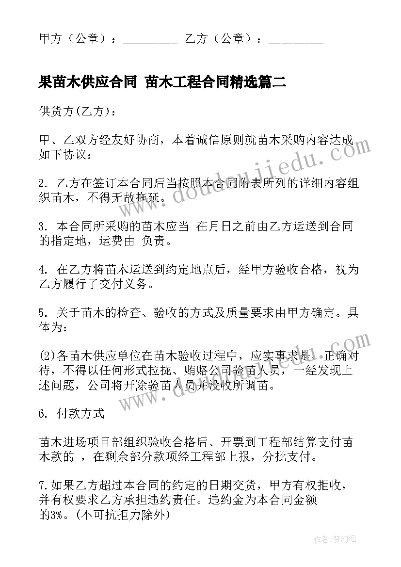 最新果苗木供应合同 苗木工程合同(优秀8篇)