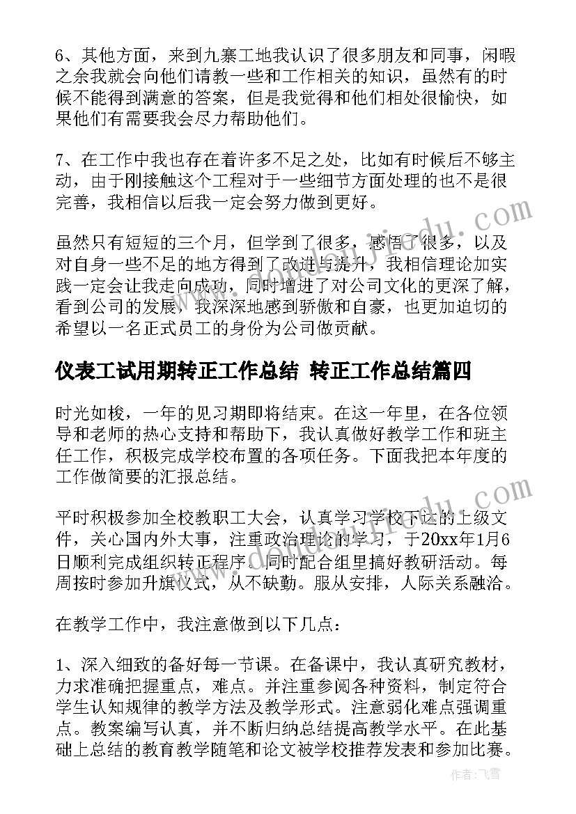 最新仪表工试用期转正工作总结 转正工作总结(精选9篇)