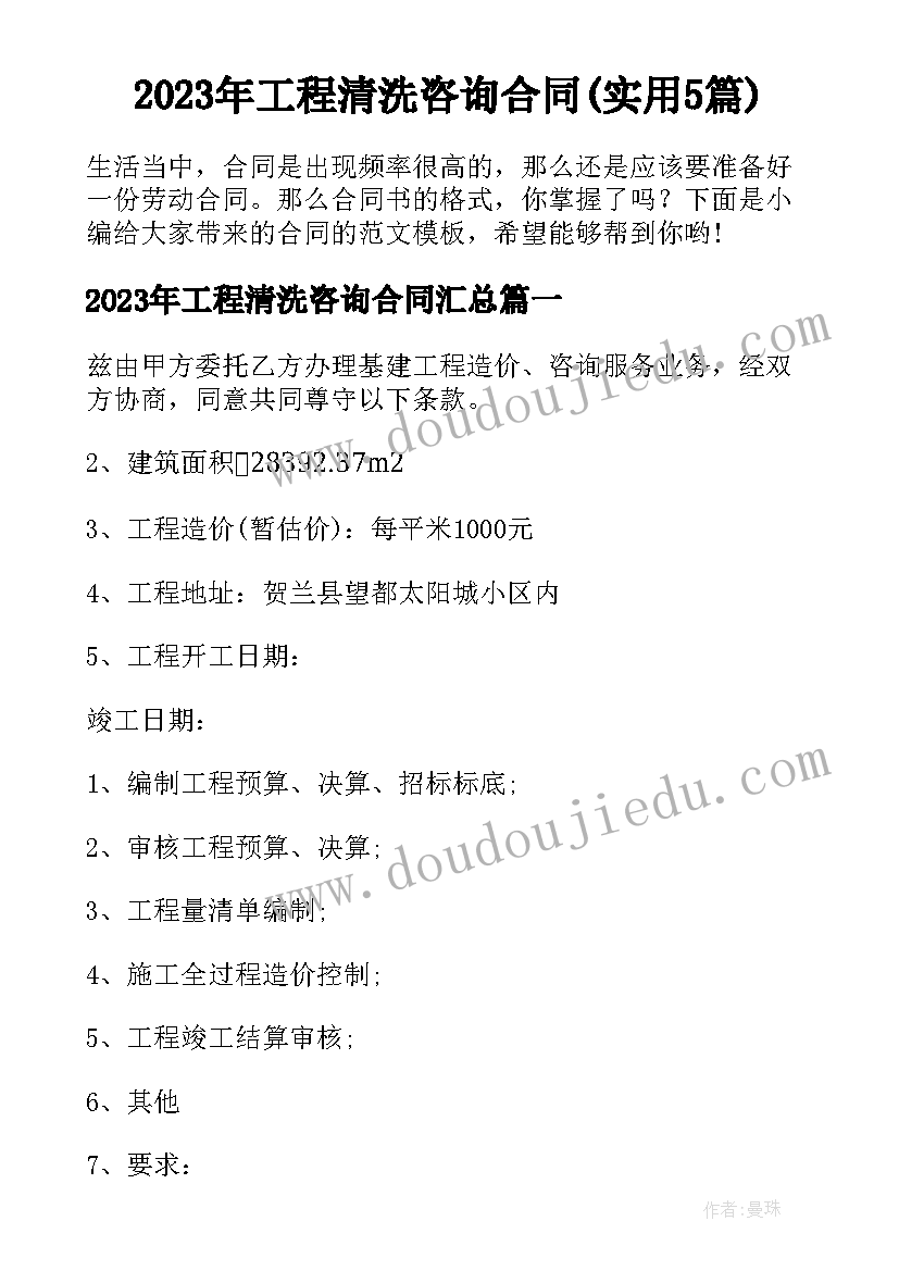 2023年工程清洗咨询合同(实用5篇)