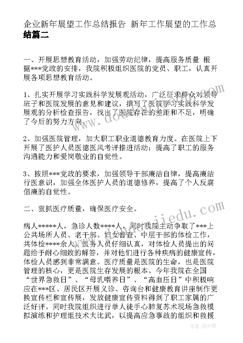 企业新年展望工作总结报告 新年工作展望的工作总结(通用5篇)