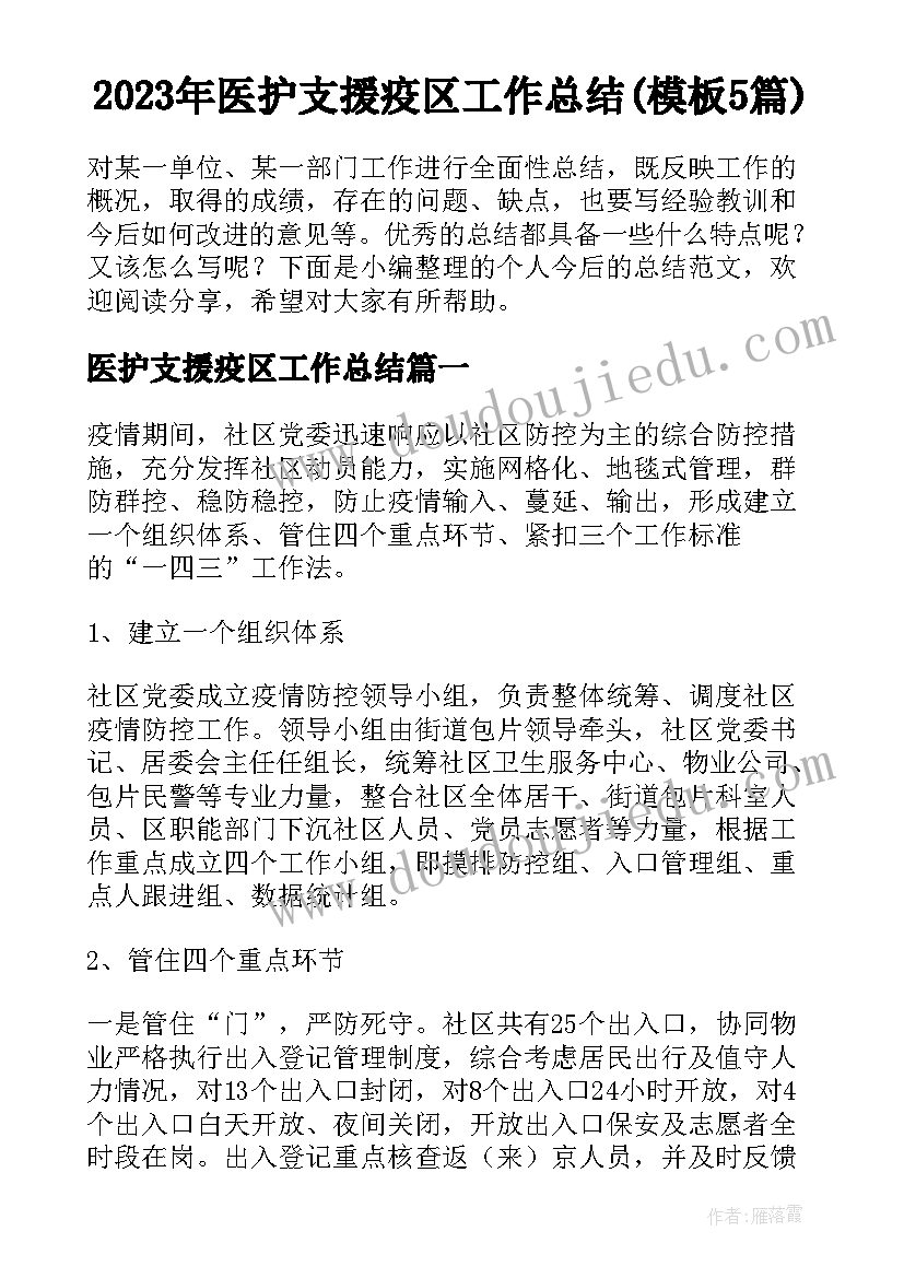 2023年医护支援疫区工作总结(模板5篇)