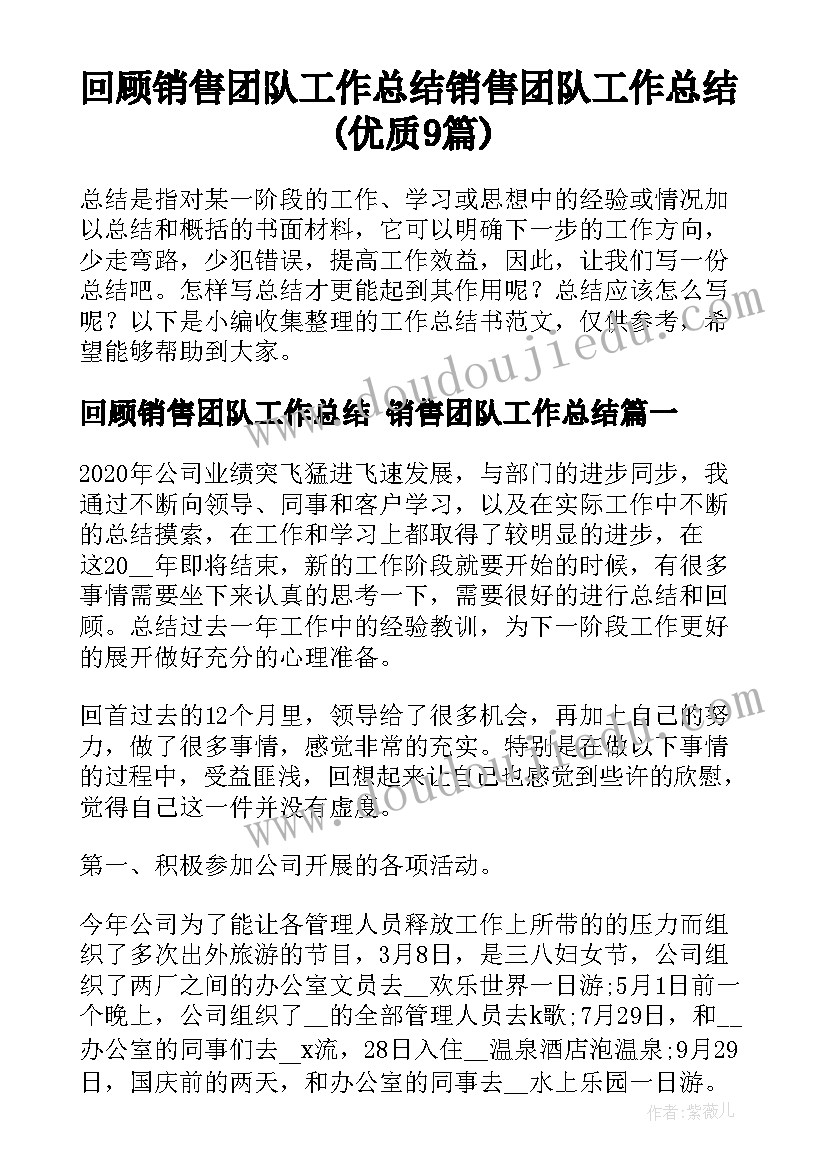 回顾销售团队工作总结 销售团队工作总结(优质9篇)