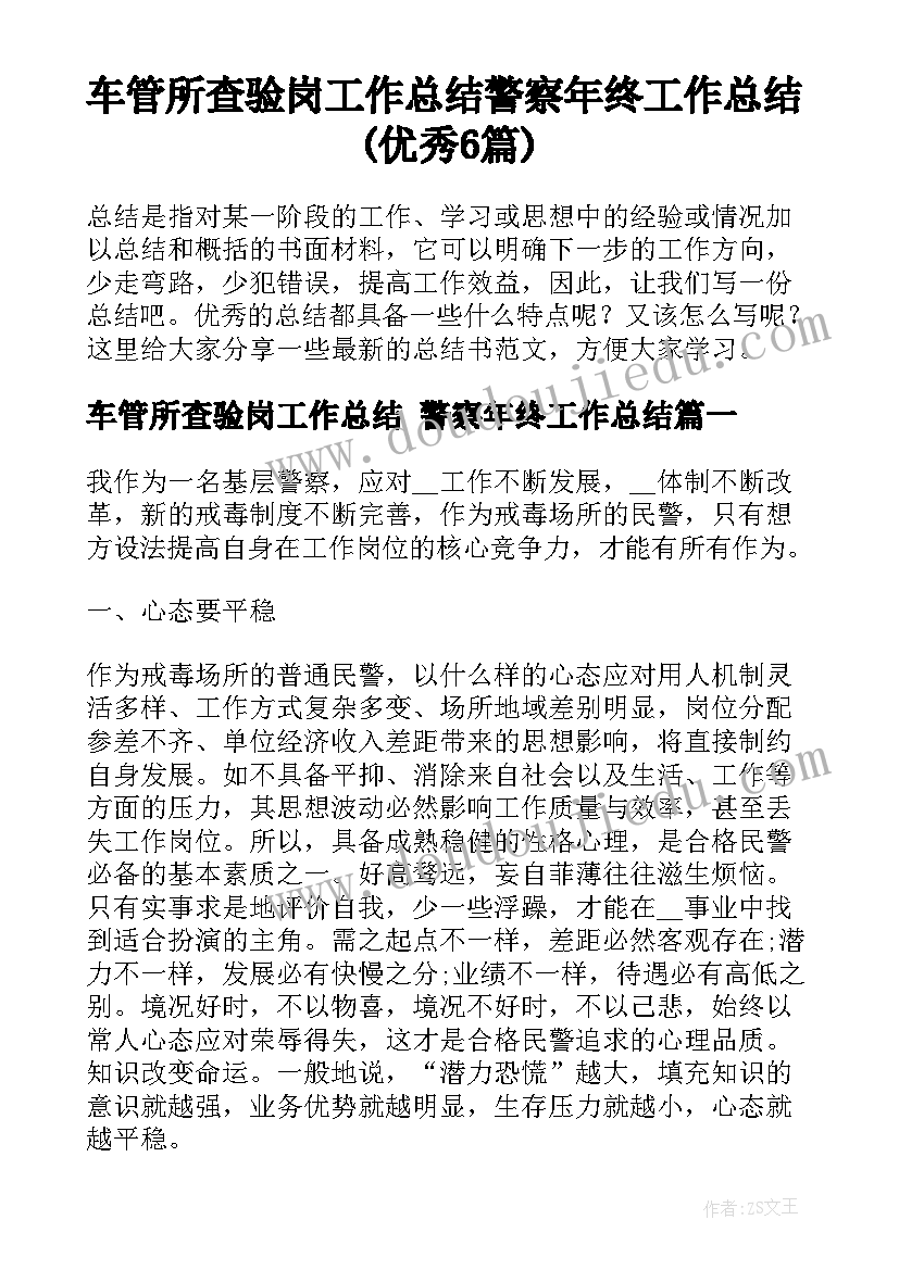 车管所查验岗工作总结 警察年终工作总结(优秀6篇)