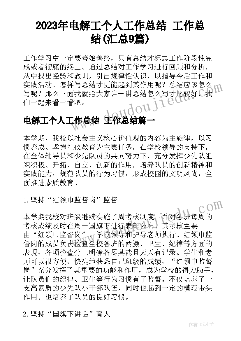 2023年电解工个人工作总结 工作总结(汇总9篇)