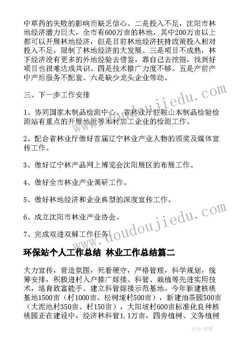 2023年环保站个人工作总结 林业工作总结(精选10篇)