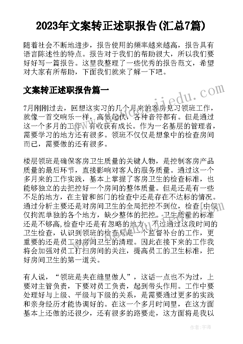 2023年文案转正述职报告(汇总7篇)