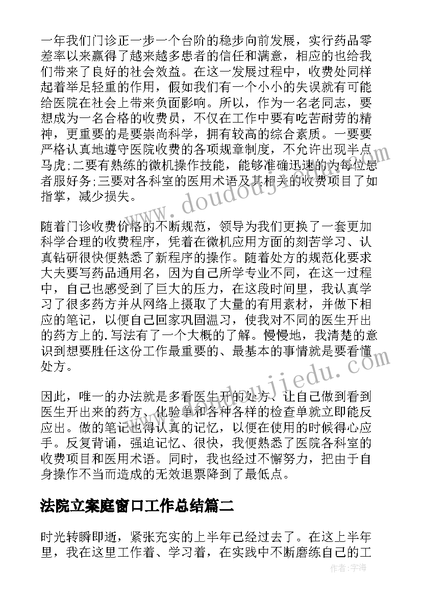 最新法院立案庭窗口工作总结(实用5篇)