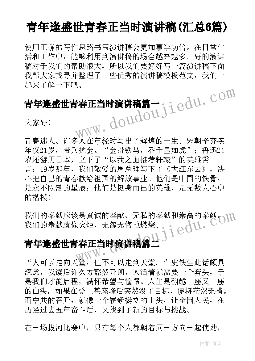 青年逢盛世青春正当时演讲稿(汇总6篇)