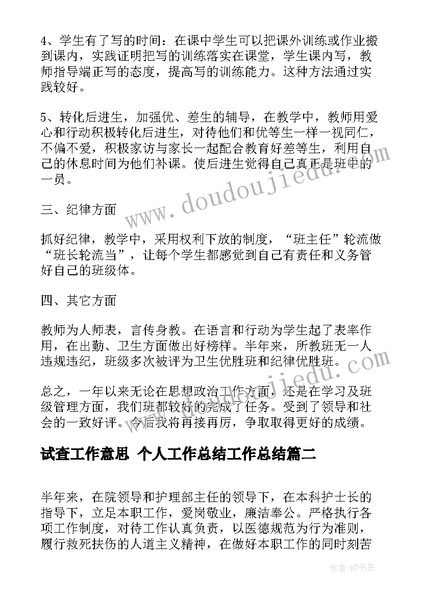 试查工作意思 个人工作总结工作总结(精选10篇)