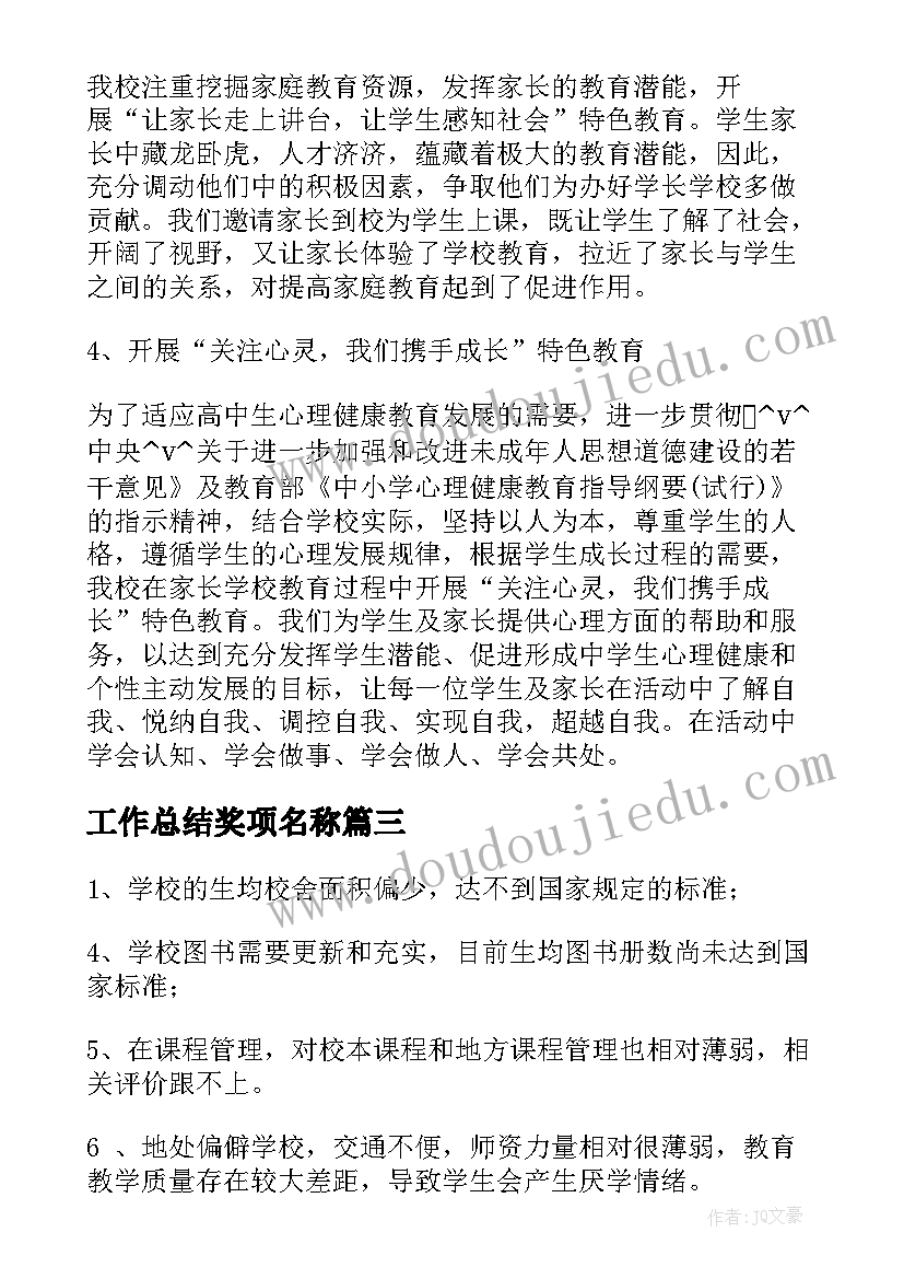 最新工作总结奖项名称(模板5篇)