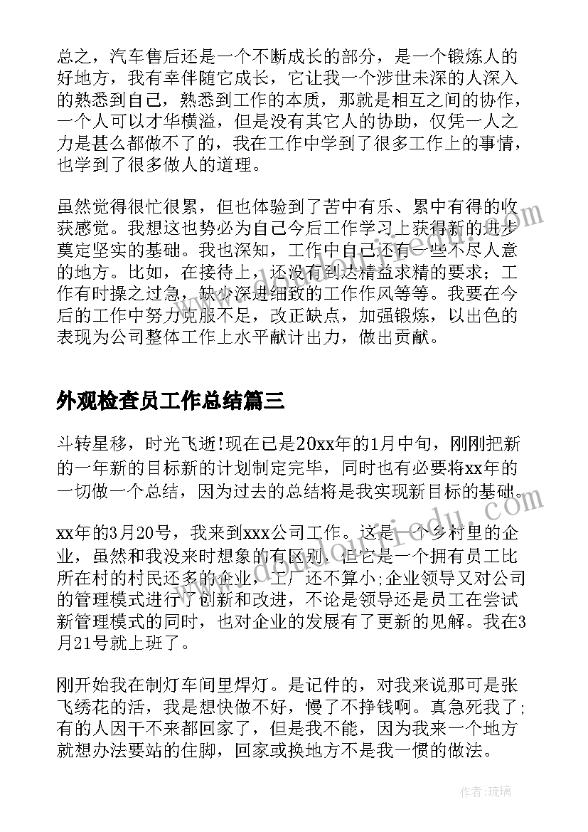 2023年外观检查员工作总结(精选6篇)