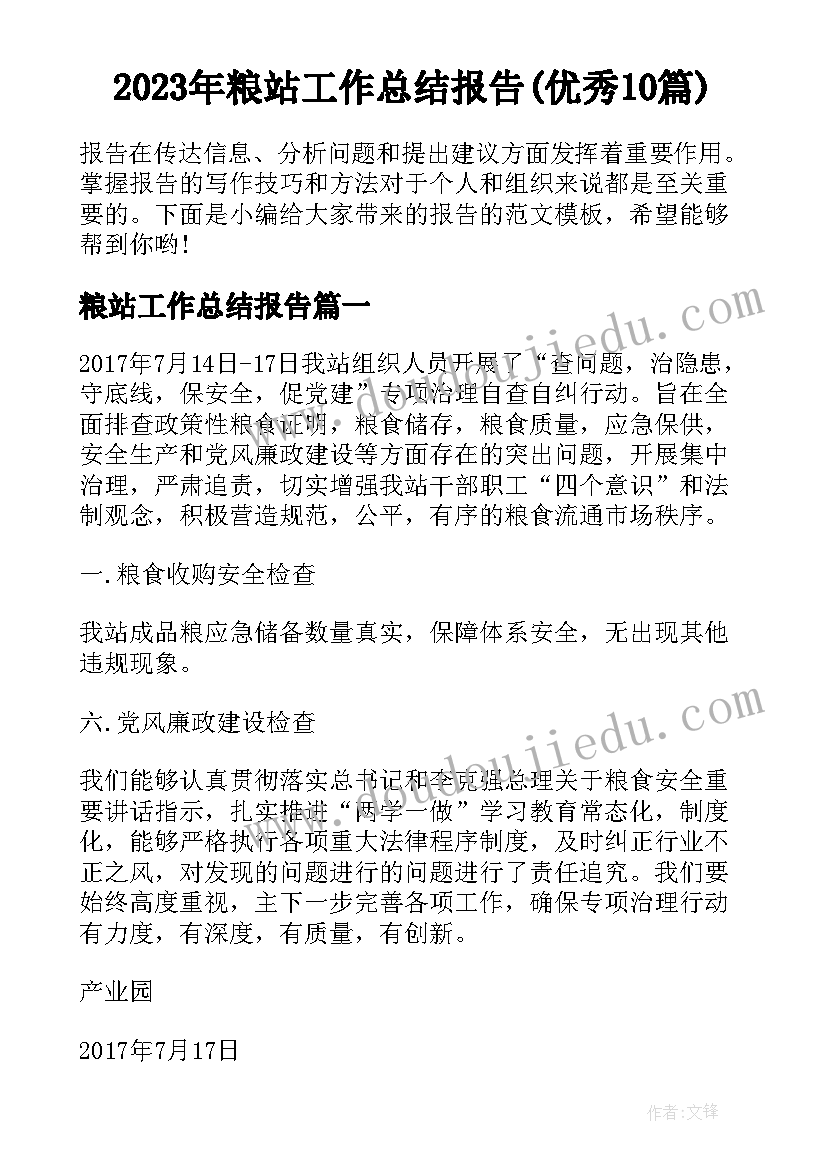 2023年粮站工作总结报告(优秀10篇)