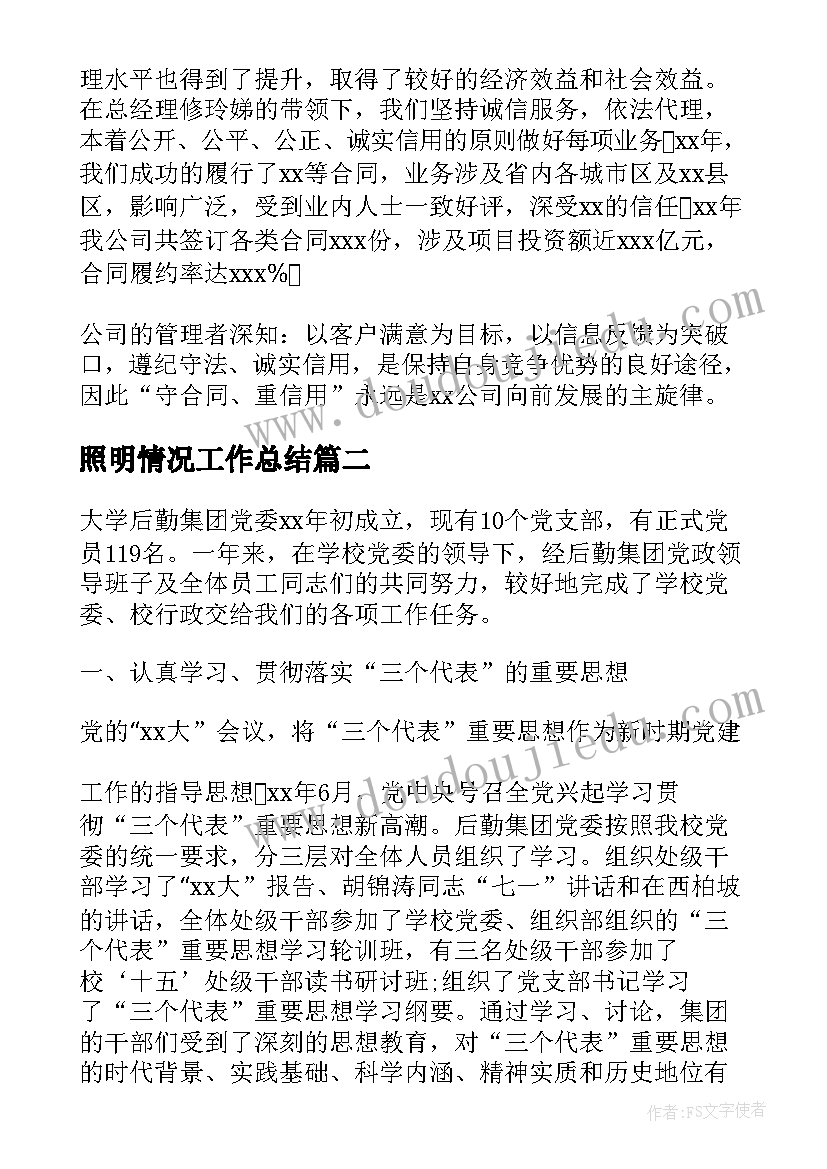 最新照明情况工作总结(模板9篇)