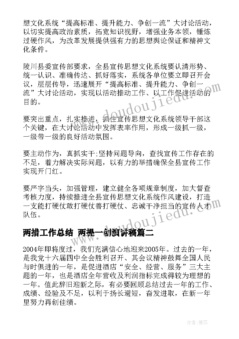 两措工作总结 两提一创演讲稿(精选9篇)