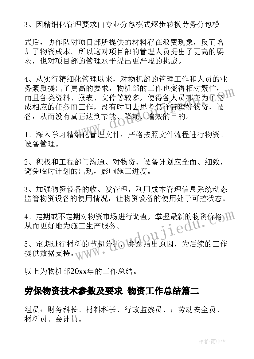 最新劳保物资技术参数及要求 物资工作总结(模板6篇)