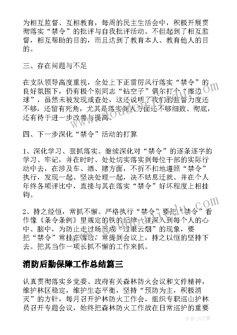 2023年消防后勤保障工作总结(实用8篇)