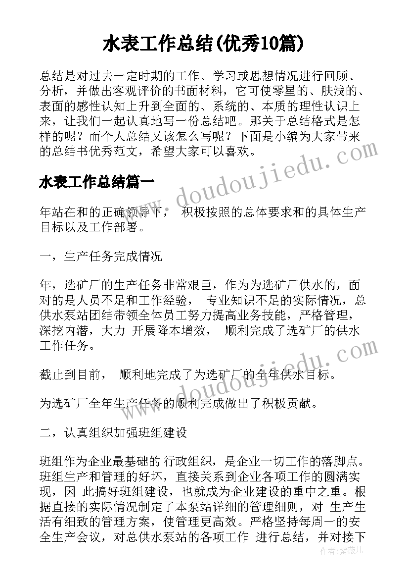 水表工作总结(优秀10篇)