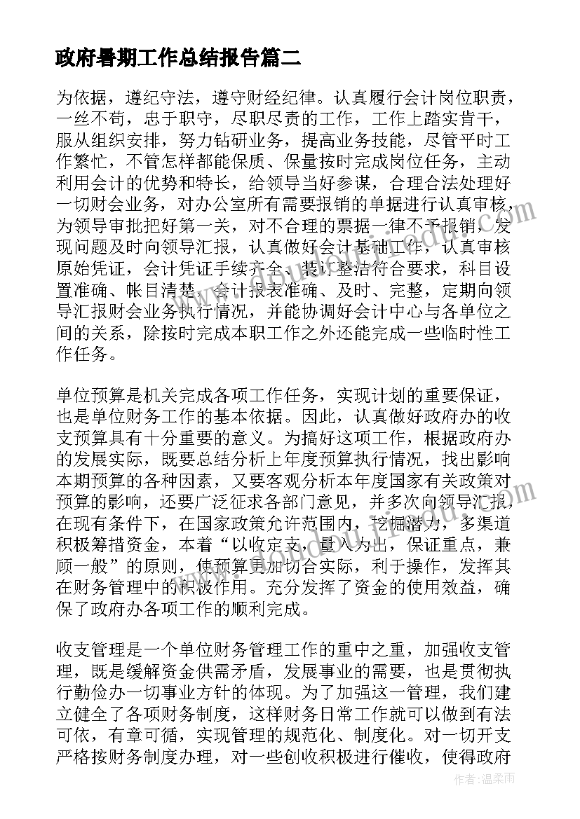 政府暑期工作总结报告(通用5篇)