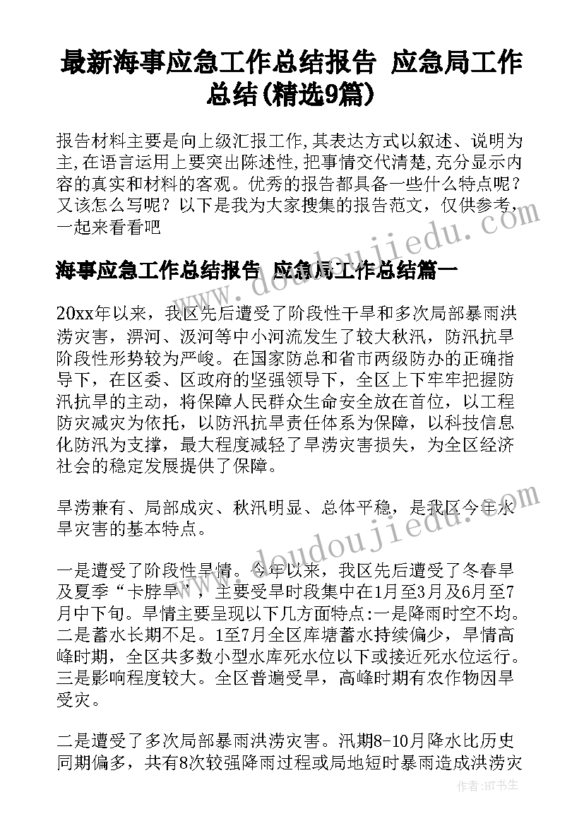 最新海事应急工作总结报告 应急局工作总结(精选9篇)