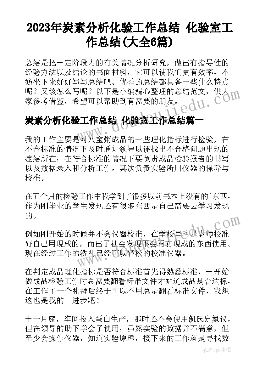 2023年炭素分析化验工作总结 化验室工作总结(大全6篇)