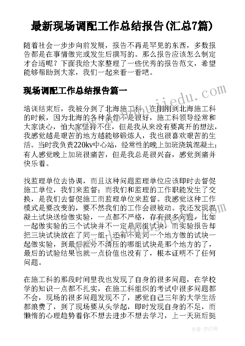 最新现场调配工作总结报告(汇总7篇)