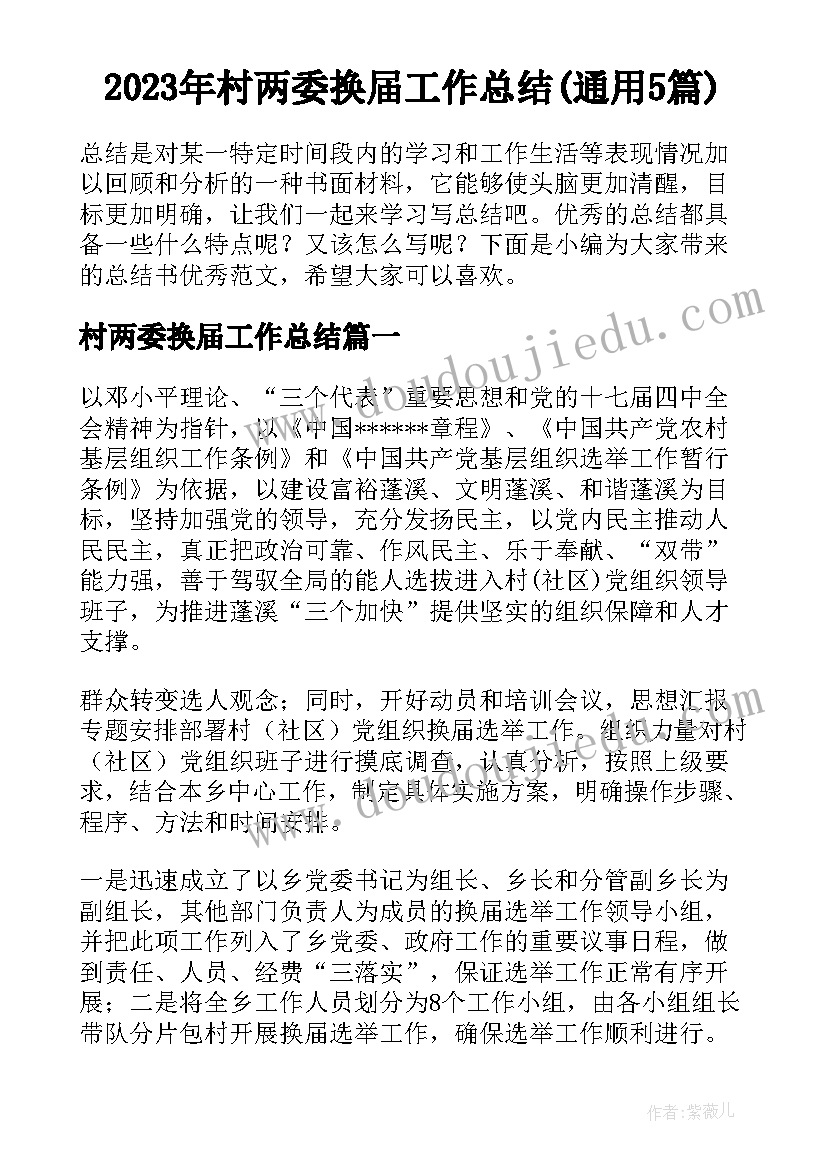 2023年村两委换届工作总结(通用5篇)