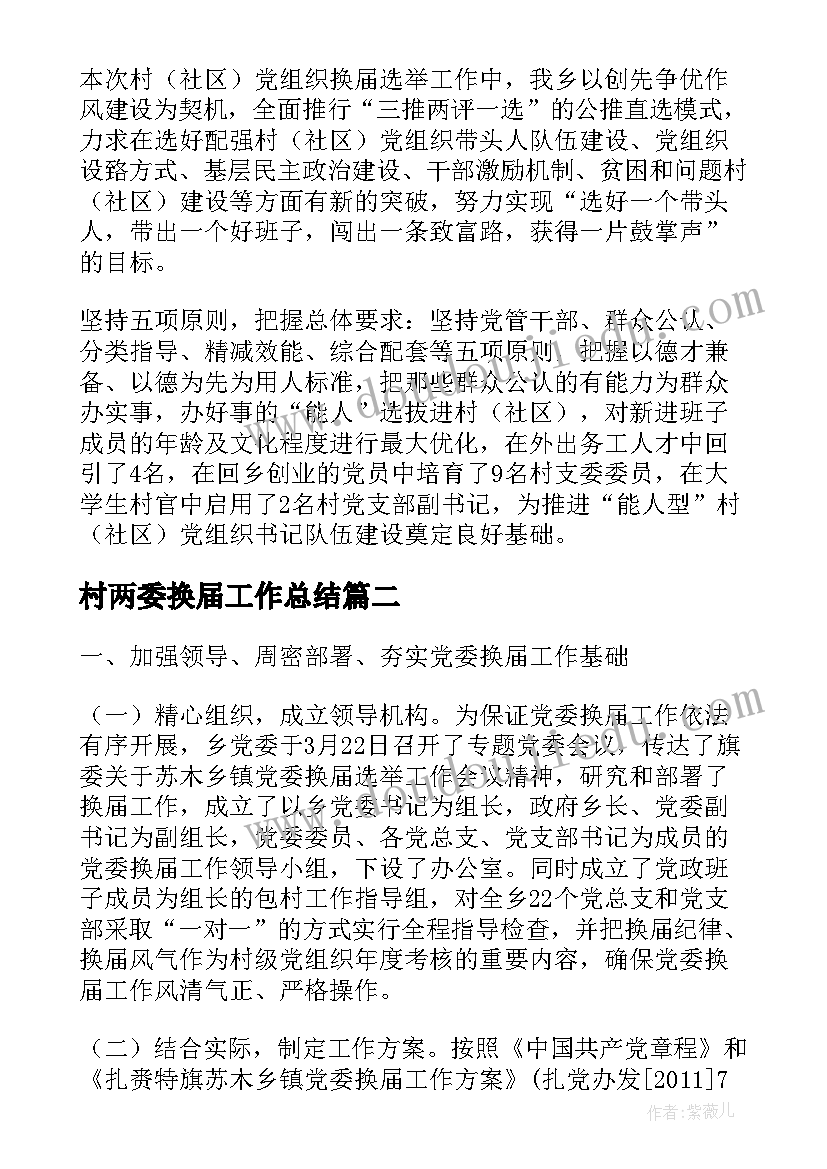 2023年村两委换届工作总结(通用5篇)