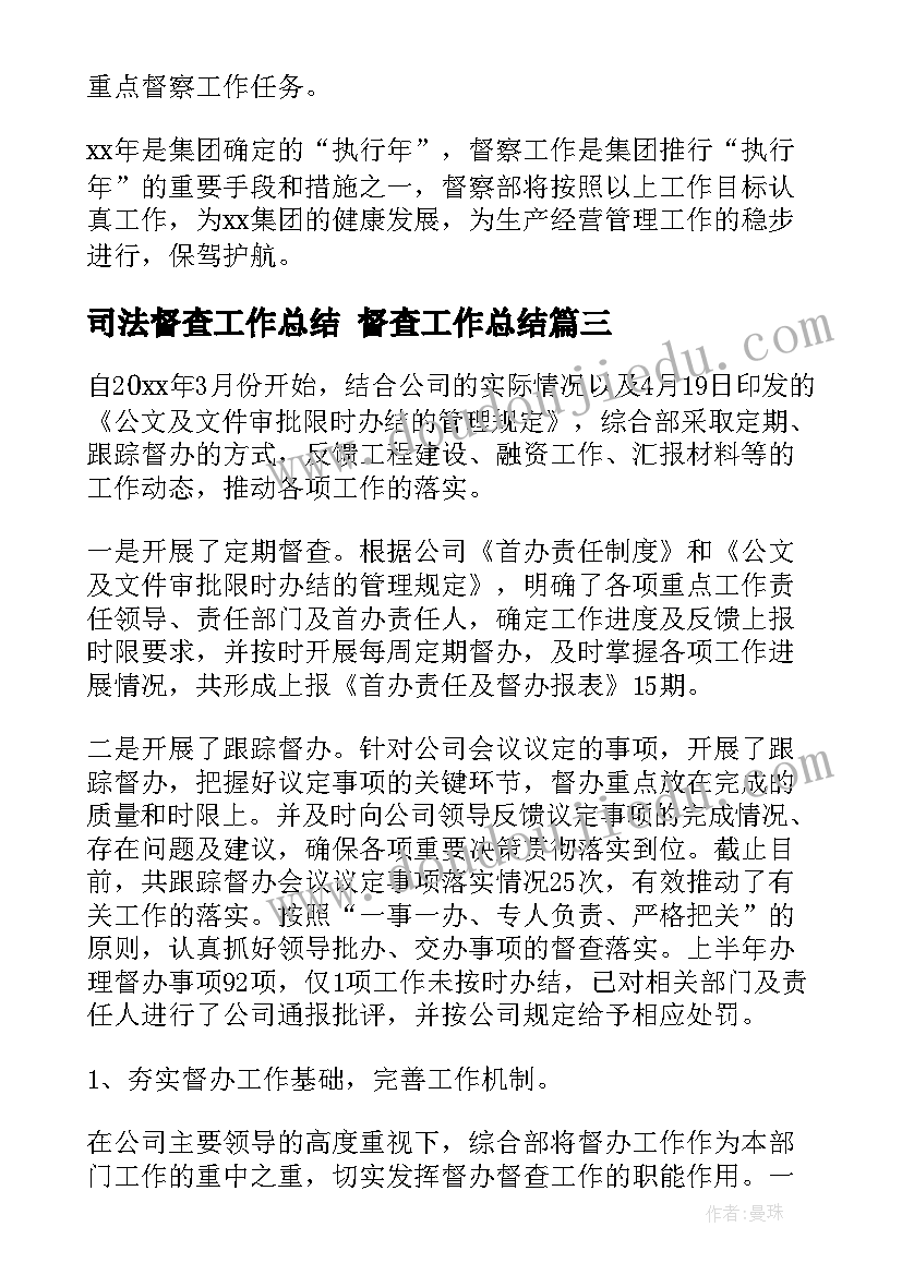 2023年司法督查工作总结 督查工作总结(精选7篇)