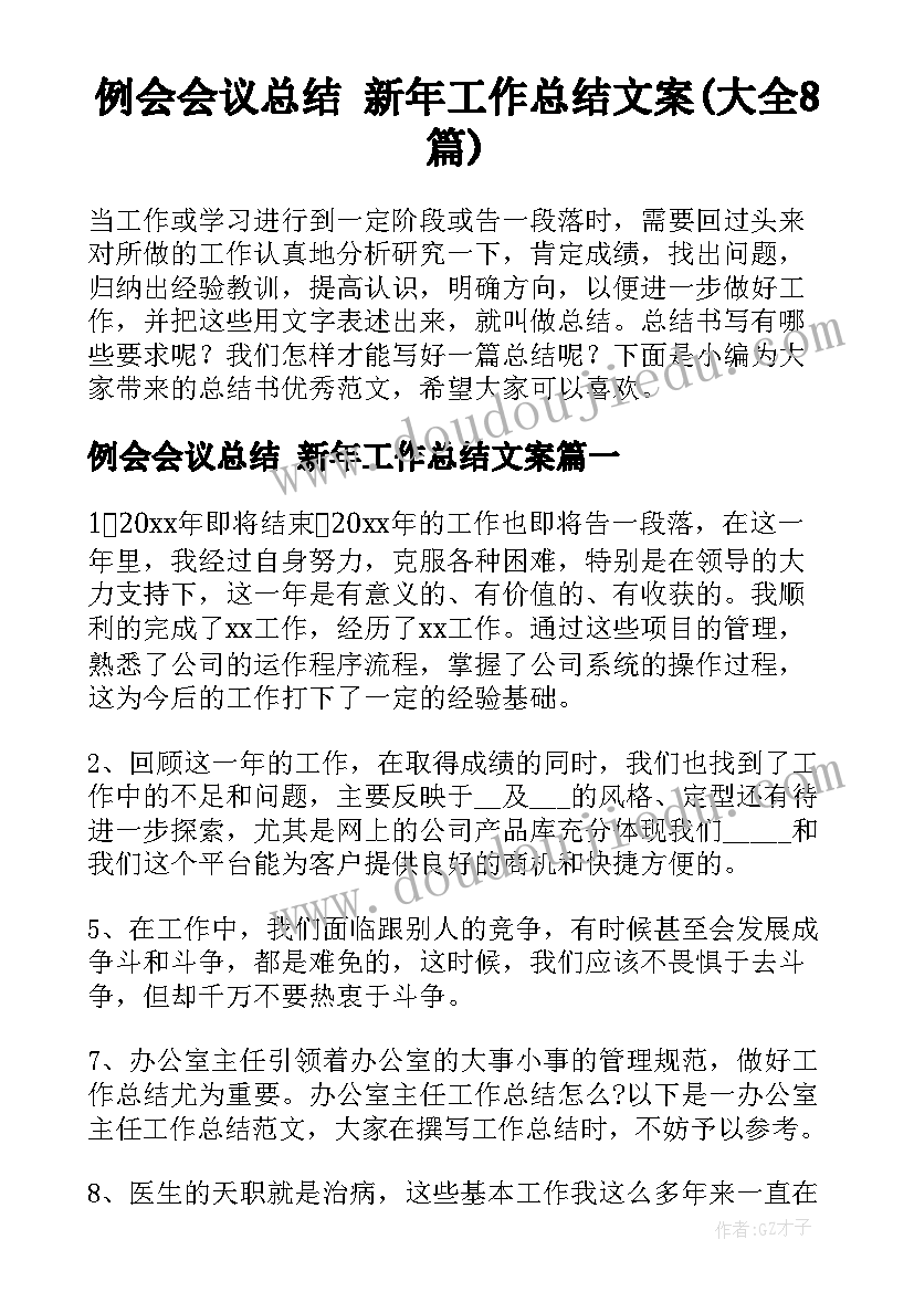 例会会议总结 新年工作总结文案(大全8篇)