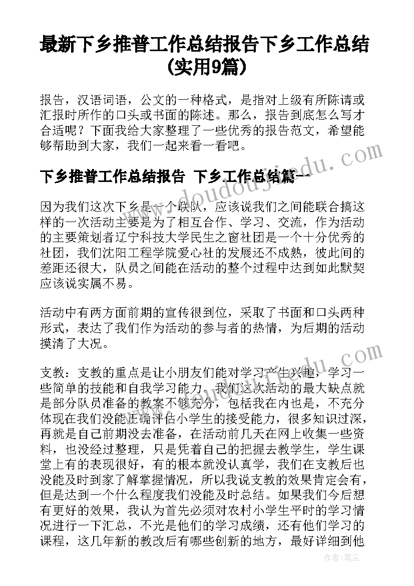 最新下乡推普工作总结报告 下乡工作总结(实用9篇)