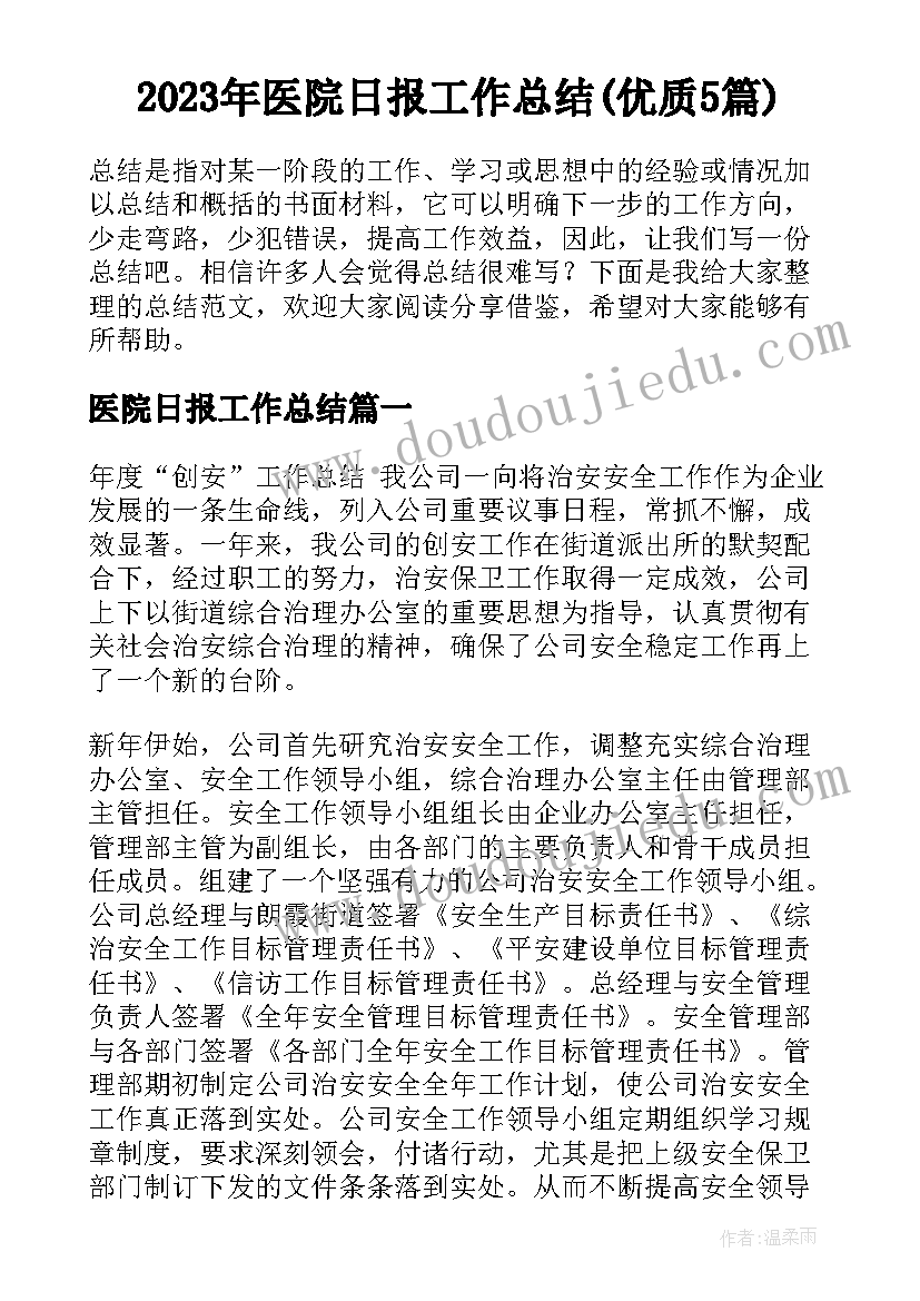 2023年医院日报工作总结(优质5篇)