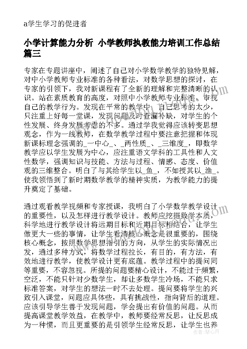 小学计算能力分析 小学教师执教能力培训工作总结(模板5篇)