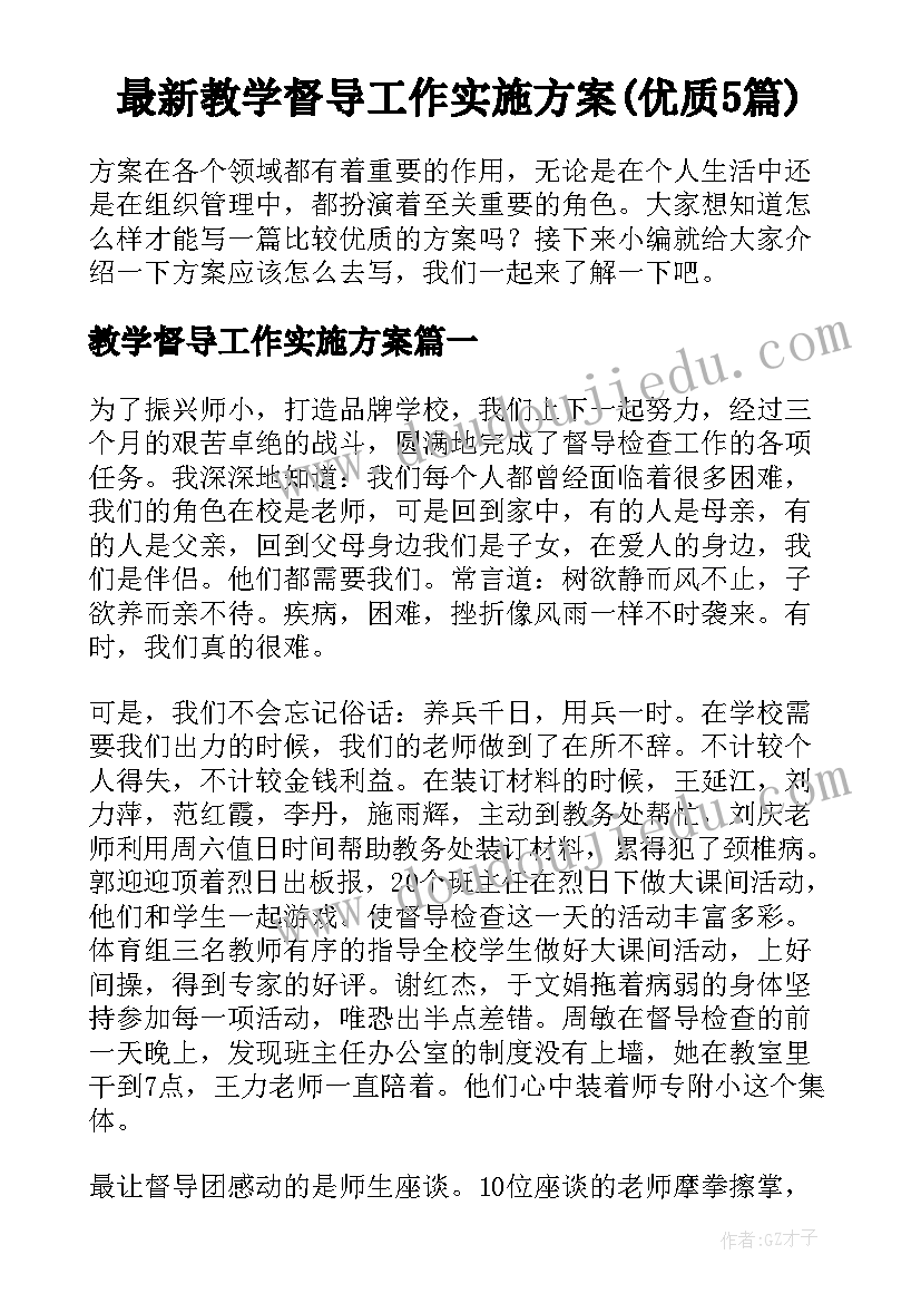 最新教学督导工作实施方案(优质5篇)