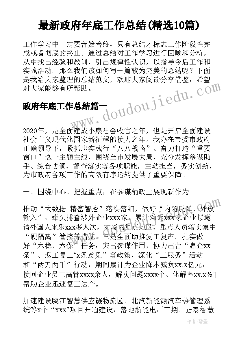 最新政府年底工作总结(精选10篇)