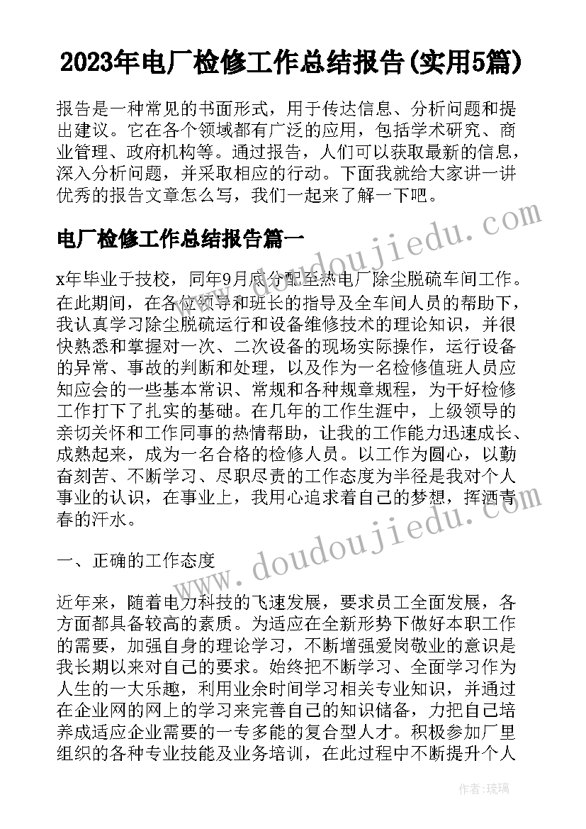 2023年电厂检修工作总结报告(实用5篇)