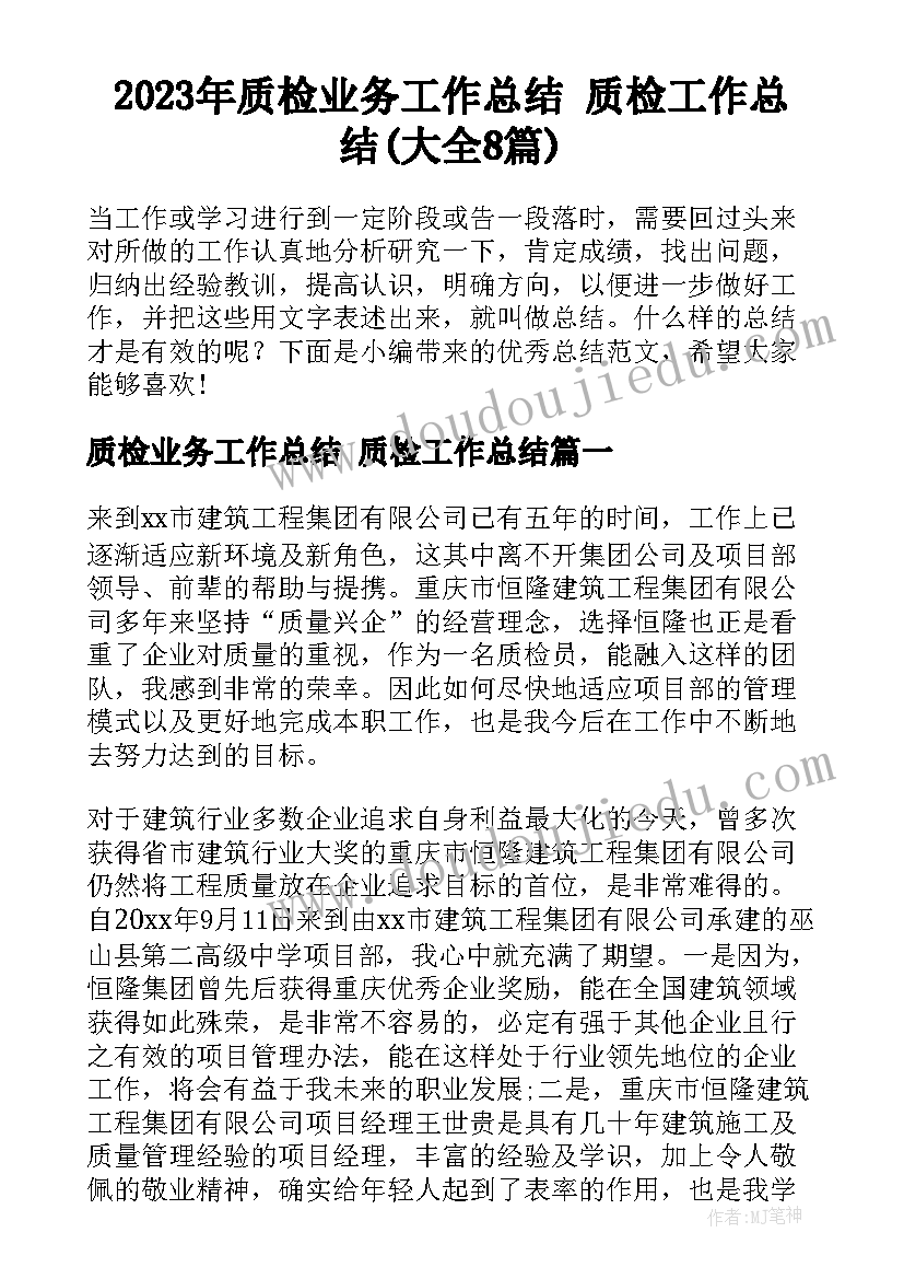 2023年质检业务工作总结 质检工作总结(大全8篇)