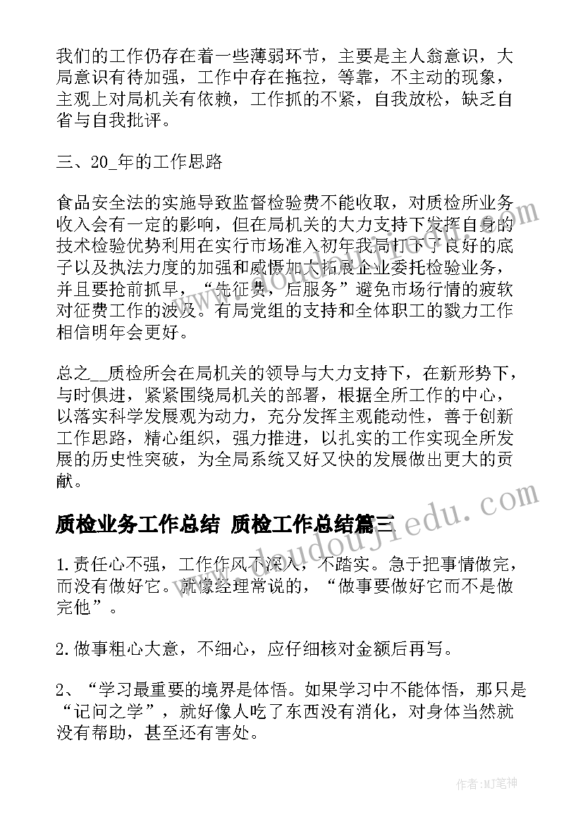 2023年质检业务工作总结 质检工作总结(大全8篇)